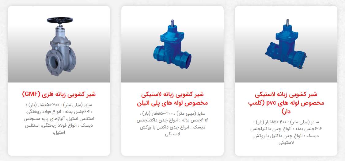 تصویری از انواع شیر کشویی برند میراب در تجهیز تاسیسات